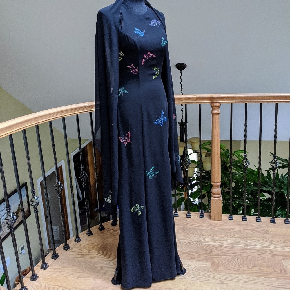 Cassandra Stone Floor Length Beaded Butterfly Gown
